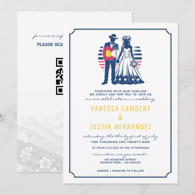 Colorado Invitation de mariage couple avec code QR (Devant / Derrière)