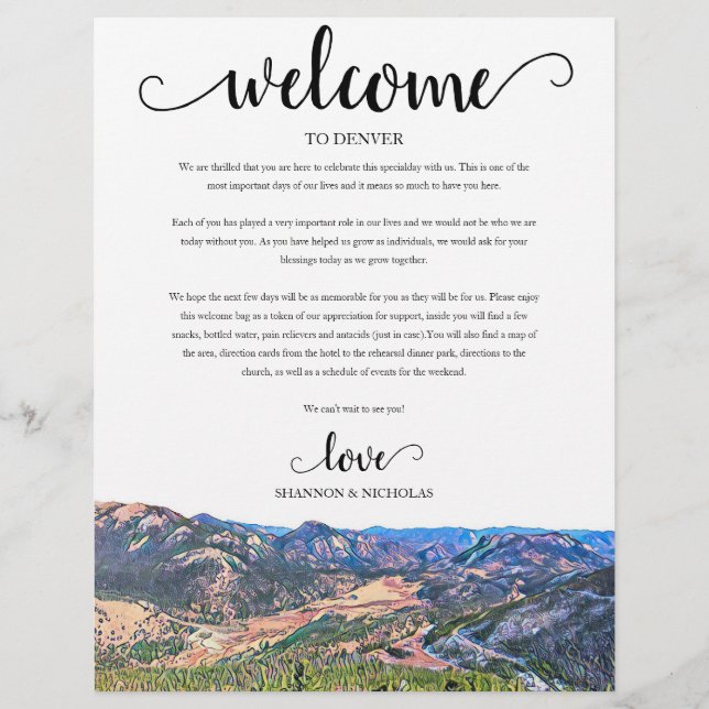 Colorado Mariage Weekend Bienvenue Itinéraire (Devant)