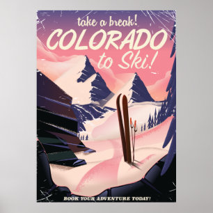 Colorado pour skier ! Affiche de vacances rétro