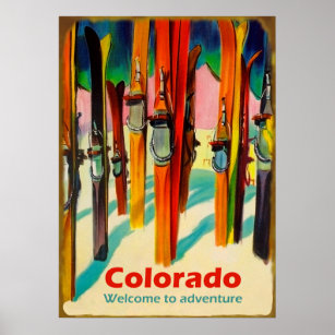 Colorado ski on snow, vintage travel poster