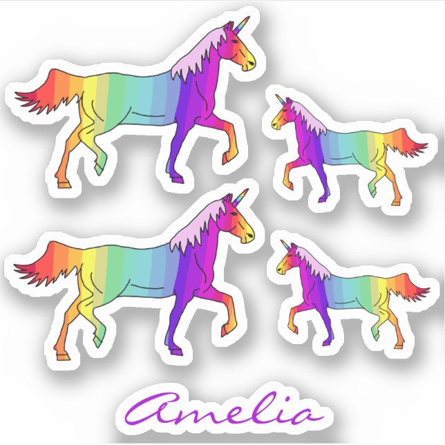Colorant Rainbow Unicorn Nom Enfants Sticker (Devant)