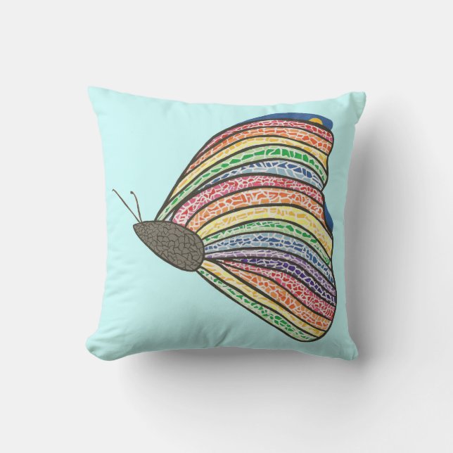Coloré arc-en-ciel Mosaic Coussin papillon (Recto)