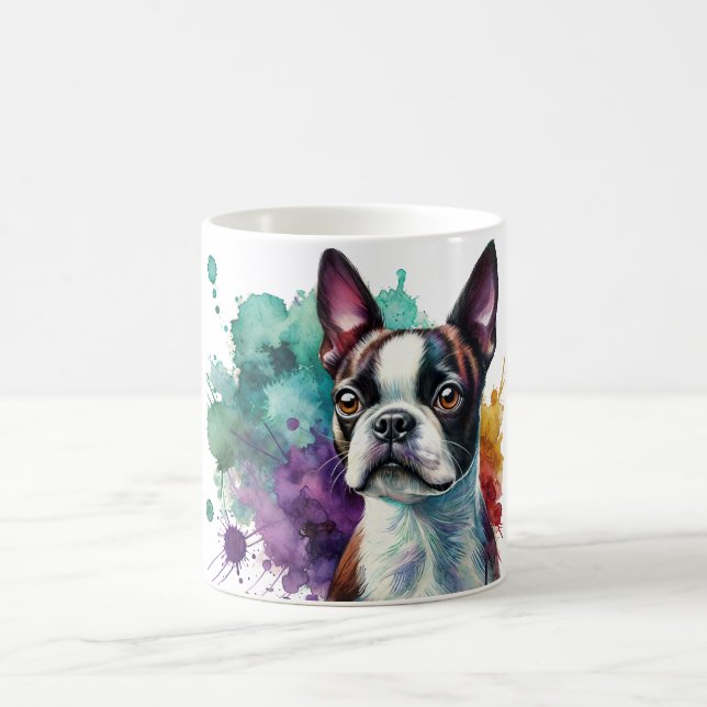 Coloré Boston Terrier Aquarelle Art Mug (Centre)