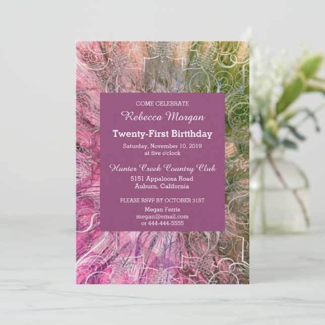 Coloré Chic Glitzy Invitation Anniversaire (Debout devant)