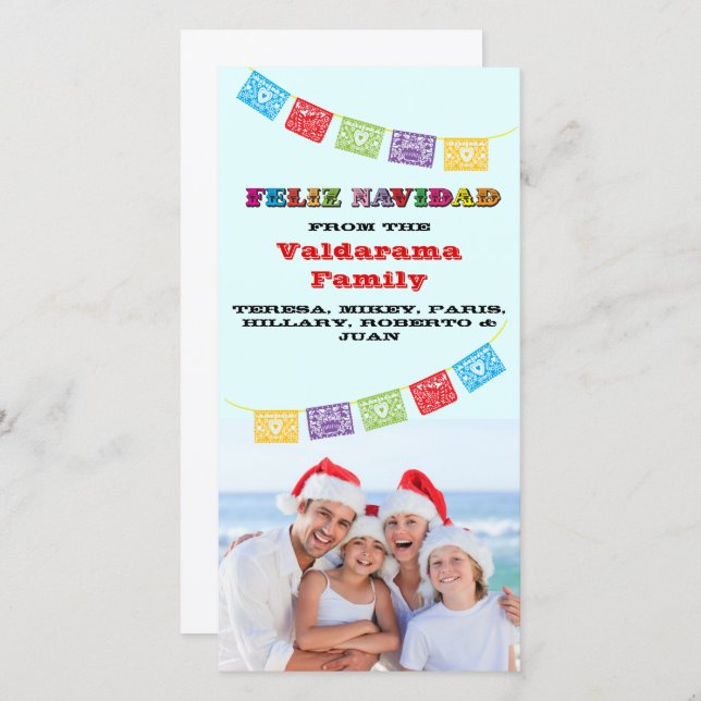 Coloré Feliz Navidad Carte photo avec bannières (Devant / Derrière)