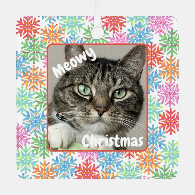 Coloré Flocon de neige - Ornement photo de chat (Recto)