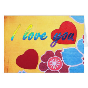 Coloré Floral Arrière - plan Rouge Coeur Je t'aime