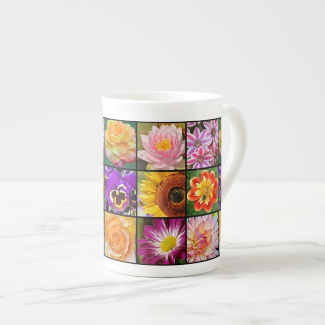 Coloré floral collage osseux china mug (Devant droit)