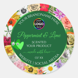 Coloré Floral Vert produit Étiquette Coeurs Logo