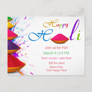 Coloré Happy Poudres Holi Peindre Invitation