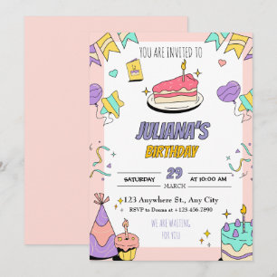 Coloré Illustratif Anniversaire Fête Invitation