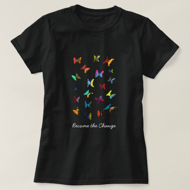 Coloré papillons d'aquarelle slogan T-shirt (Design devant)