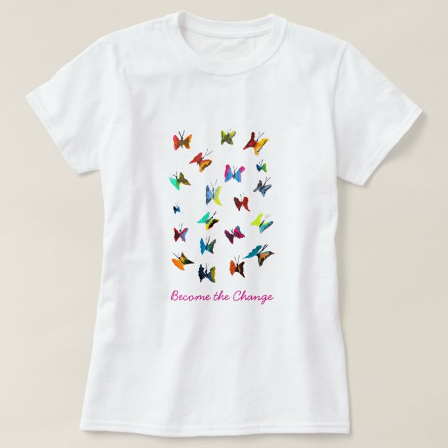 Coloré papillons d'aquarelle slogan T-shirt (Design devant)