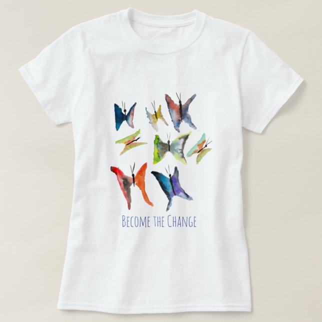 Coloré papillons d'aquarelle slogan T-shirt (Design devant)