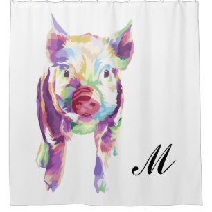 Coloré Pop Art Cochon Monogramme Douche Rideau