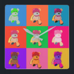 Coloré Pop Art teddy Chère horloge murale<br><div class="desc">Pop art Teddy Bear design</div>