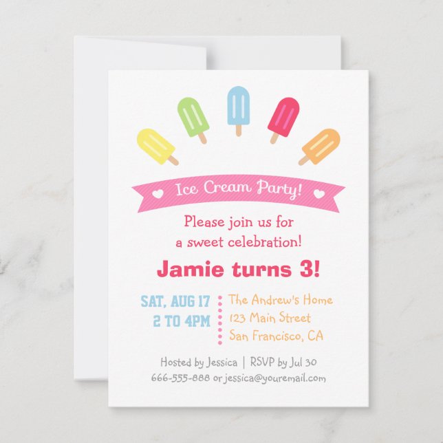 Coloré Popsicle Summer Party Invitations (Devant)