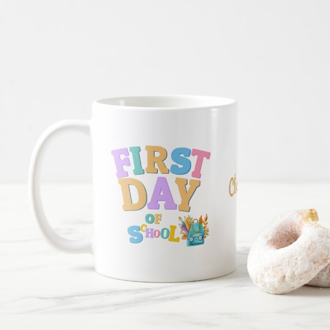 Coloré Premier jour de l'école Mug personnalisée (Avec donut)