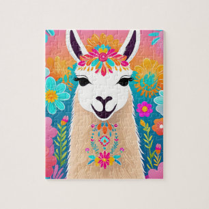 Coloré Retro Floral Llama Jigsaw Puzzle