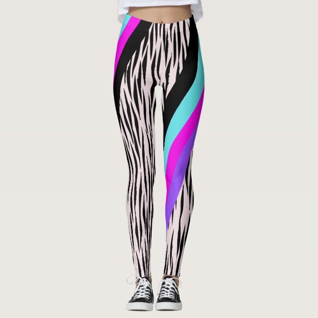 Coloré rose Zebra Poster de animal Leggings (Devant)
