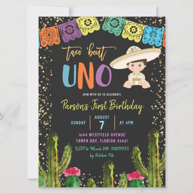 Coloré Taco Bout Uno Invitation Anniversaire (Devant)