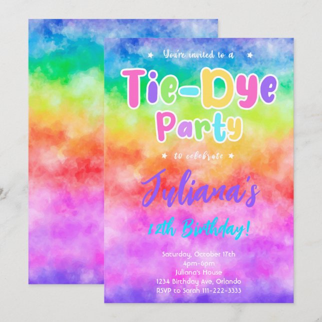 Coloré Tiedye Anniversaire Fête Invitation (Devant / Derrière)
