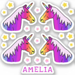 Coloré Unicorn Stars Nom Enfants Sticker