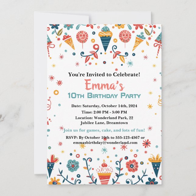 "Colorée Confetti Invitation d'anniversaire (Devant)
