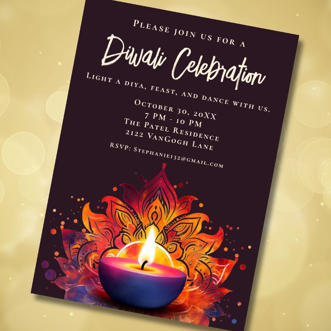 Colorée Diya Diwali Célébration Invitation (Créateur téléchargé)