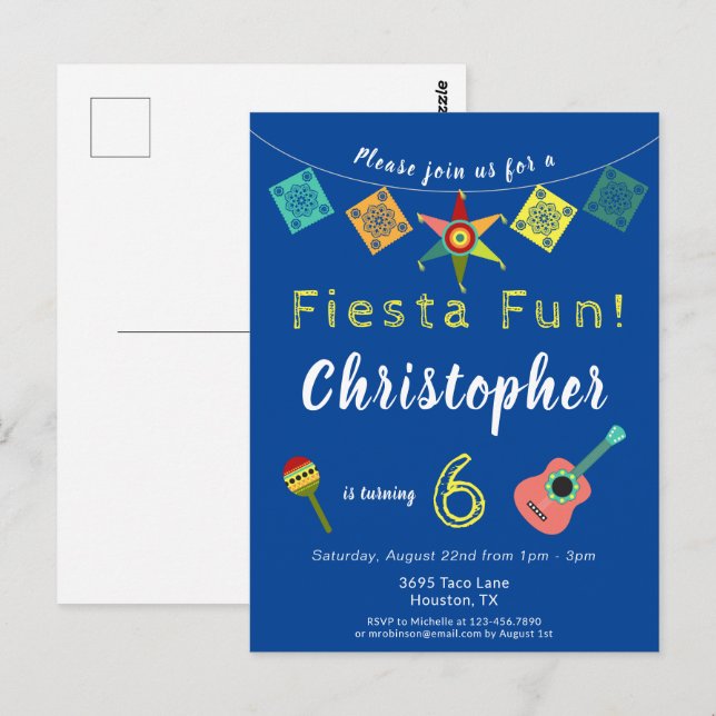 Colorée Fiesta Boys Anniversaire Fête Invitation (Devant / Derrière)