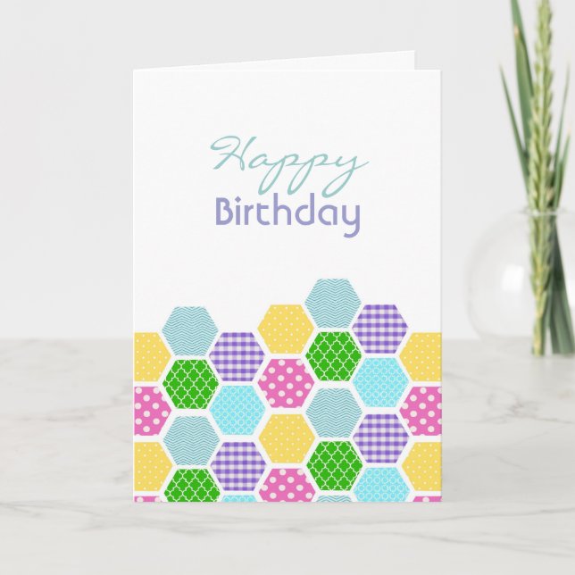 Colorée Hexagon motif filles carte d'anniversaire (Devant)