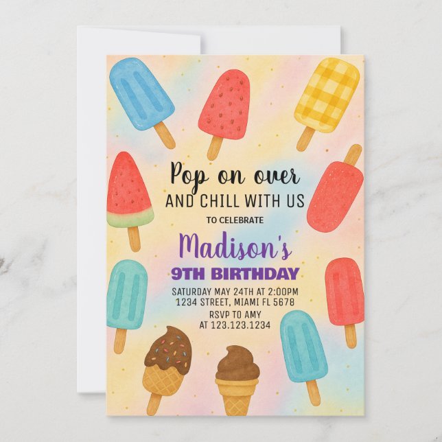 Colorée Popsicle Party Anniversaire Invitation (Devant)
