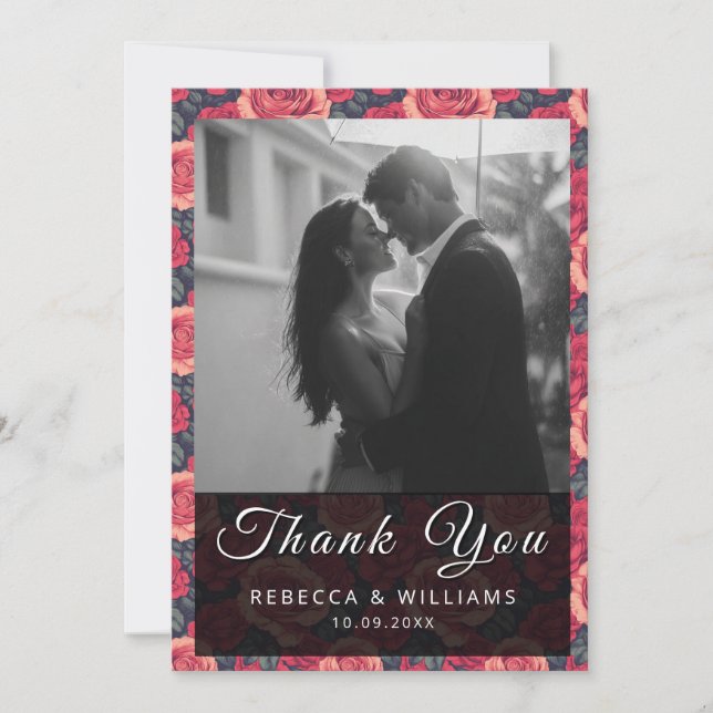 Colorée Rose Retro Mariage Merci Cartes (Devant)