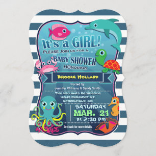 Colorée Sea Life Girl Baby shower Invitation
