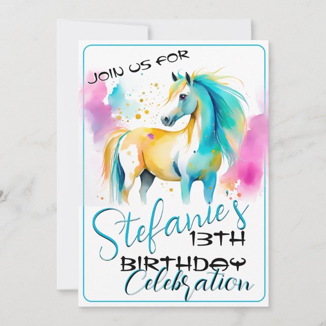 Colorée Spirit Pony 9 Anniversaire Invitation (Devant)