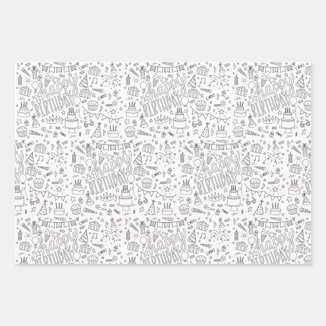 Colorez votre propre papier cadeau d'anniversaire (Devant)