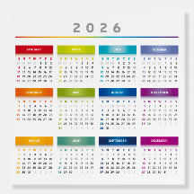 Colorful 2026 Calendar - Rainbow Colors 3 Columns