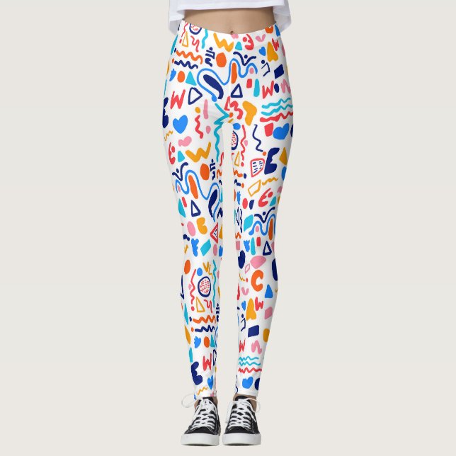 Colorful Abstract Doodle Leggings – Retro 90s Play (Devant)