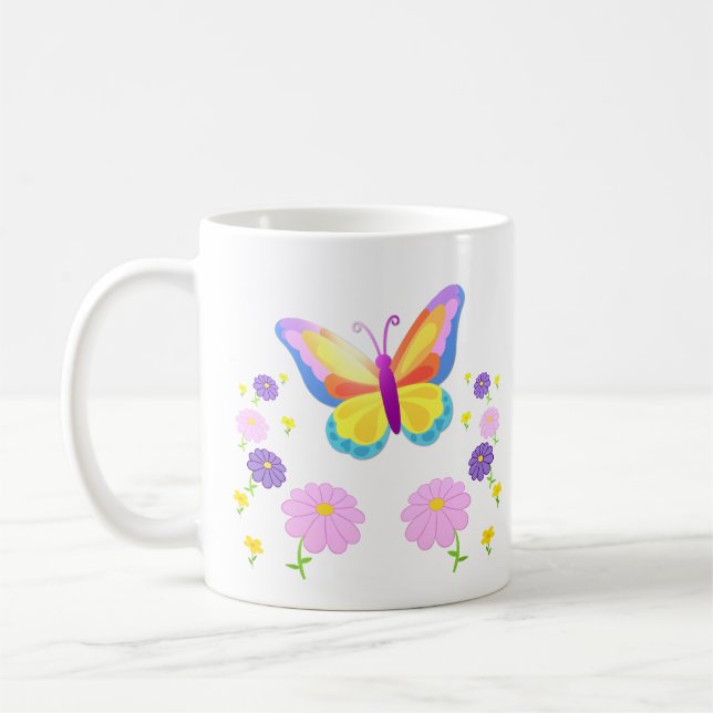 Colorful Butterfly and Flowers Mug (Gauche)