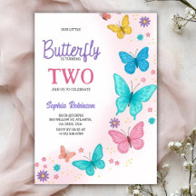 Colorful butterfly-themed birthday invitation