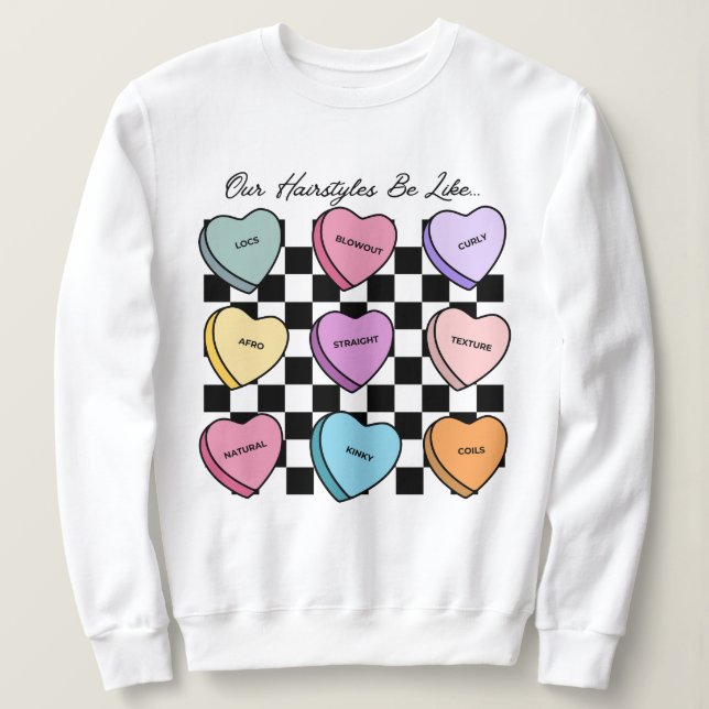 Colorful Candy Valentine's Black Hair Sweatshirt (Design devant)
