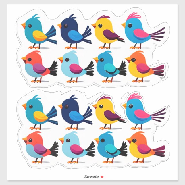 Colorful Cartoon Bird Sticker Set (Feuille)