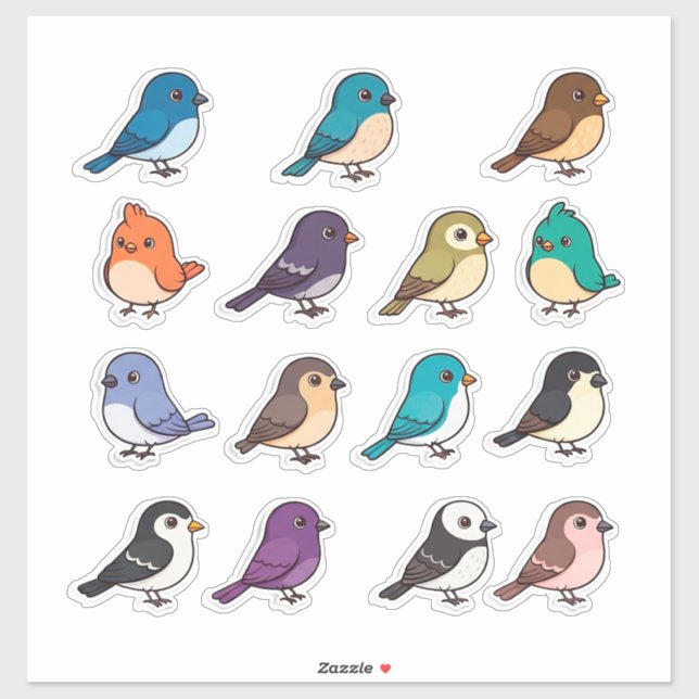Colorful Cartoon Bird Sticker Set (Feuille)