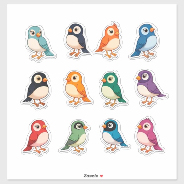 Colorful Cartoon Bird Sticker Set (Feuille)