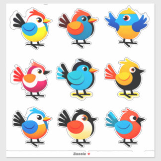 Colorful Cartoon Bird Sticker Set