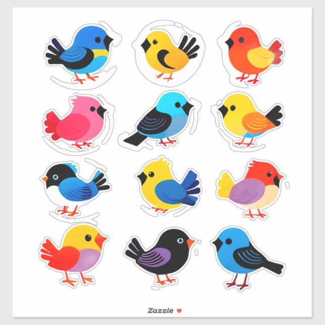 Colorful Cartoon Bird Sticker Set (Feuille)