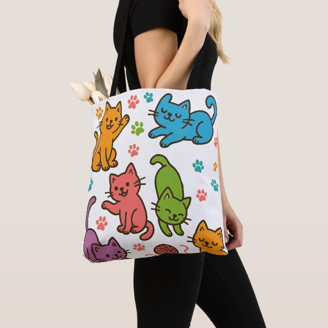 Colorful Cartoon Cats Tote Bag – Cute & Playful  (De près)