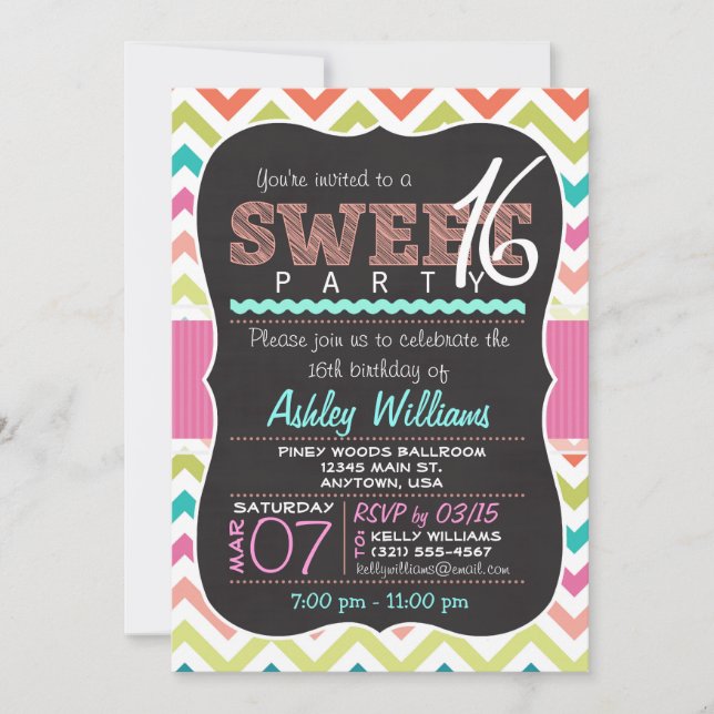 Colorful Chevron Sweet 16 Anniversaire Invitation  (Devant)
