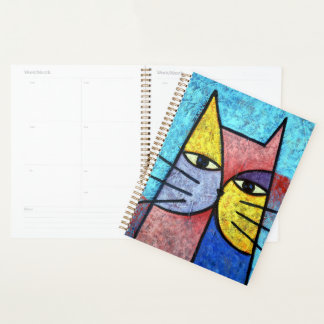 Colorful Contemporary Cubist Cat Art Notebook
