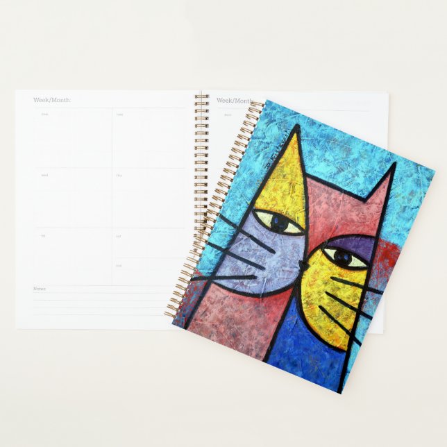 Colorful Contemporary Cubist Cat Art Notebook (Devant avec enveloppe)